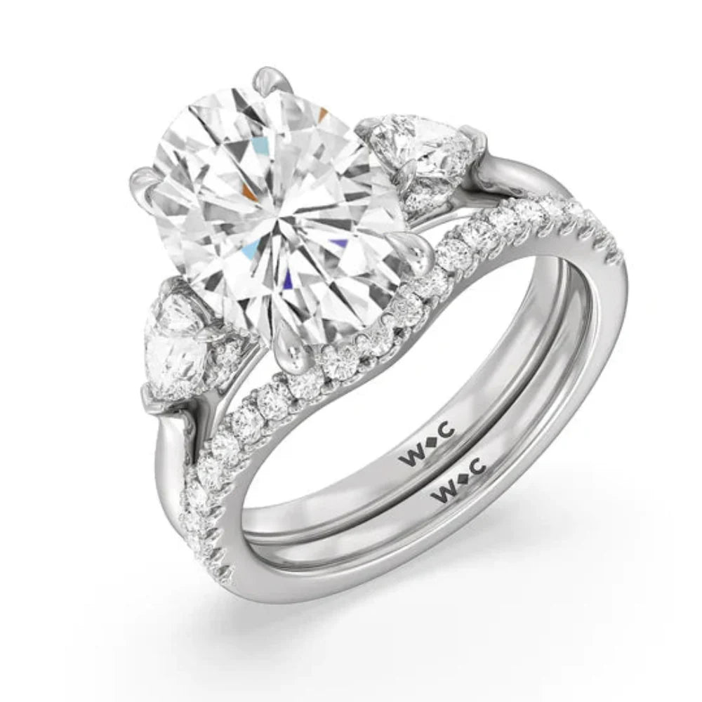 Oval Cut Elegance Pear Side Stone Engagement Ring with Lab Grown Diamond in 14KT Platinum view 5