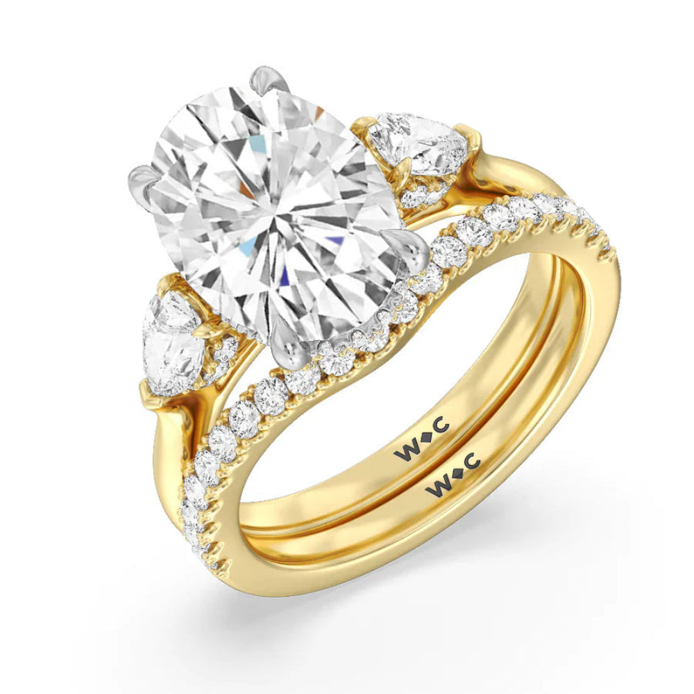 Oval Cut Elegance Pear Side Stone Engagement Ring with Lab Grown Diamond in 14KT White & Yellow Gold view 4