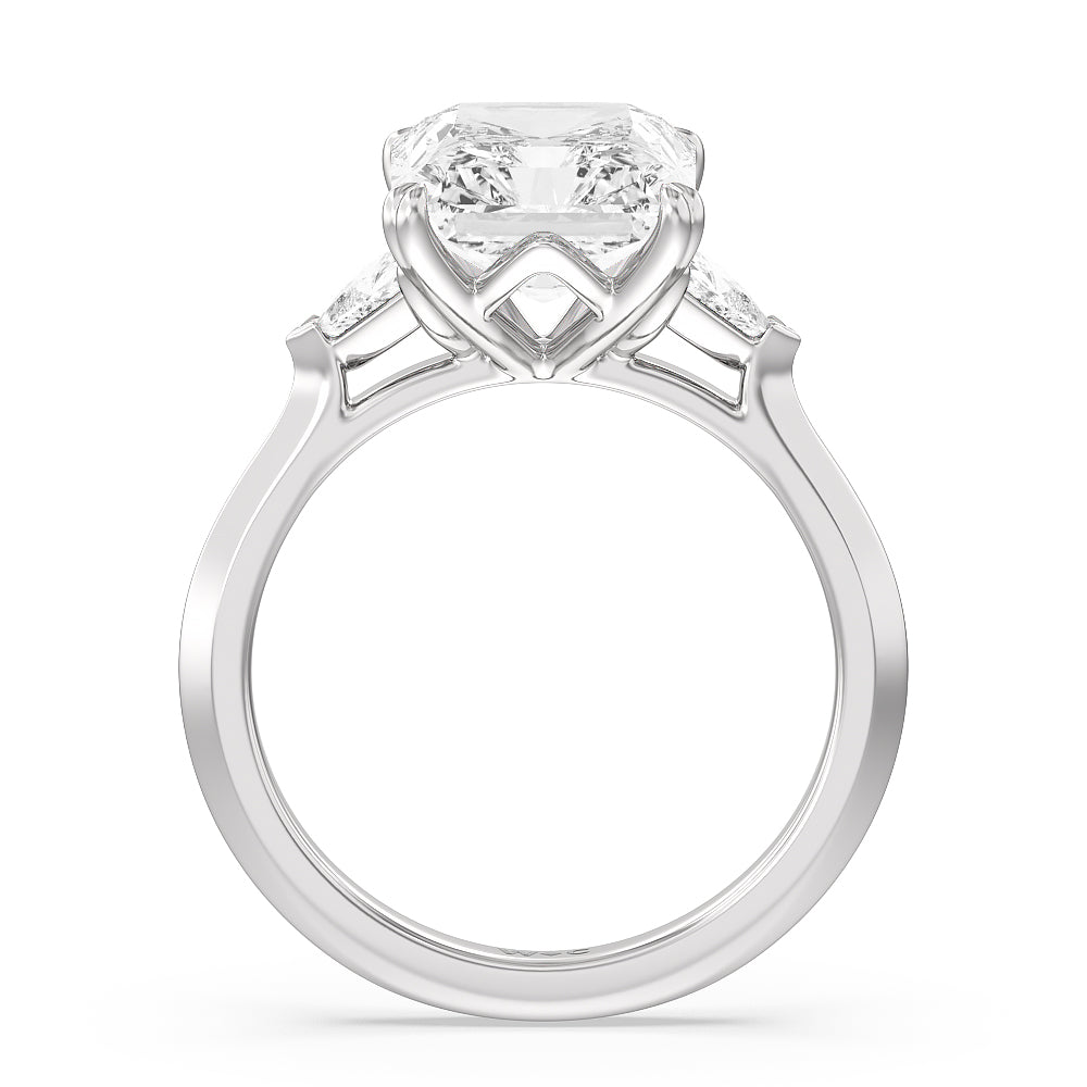 Elegance Trillion Three Stone Engagement Ring with Radiant Cut Diamond in 14KT Platinum view 3