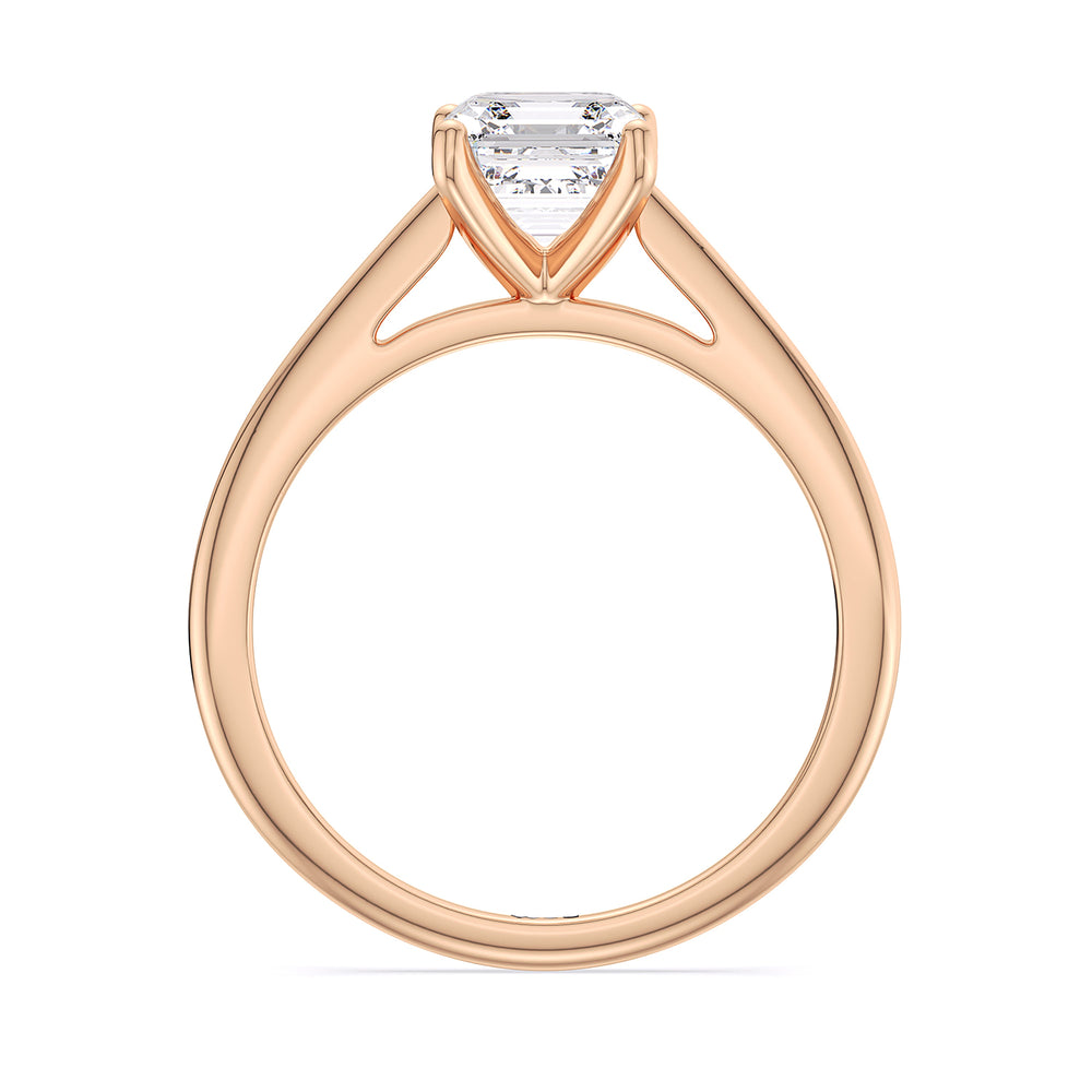 Fine Tapered Cathedral Solitaire Engagement Ring with Asscher Cut Diamond in 14KT Rose Gold view 2