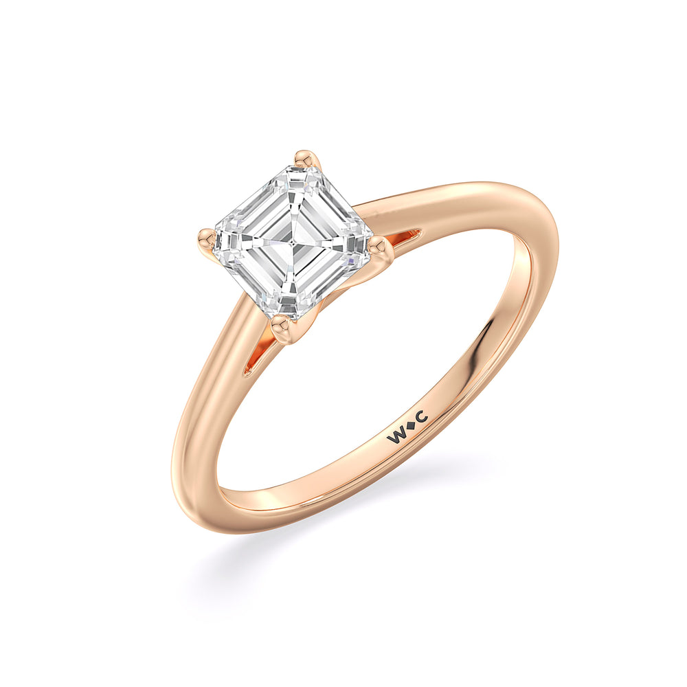 Fine Tapered Cathedral Solitaire Engagement Ring with Asscher Cut Diamond in 14KT Rose Gold view 3
