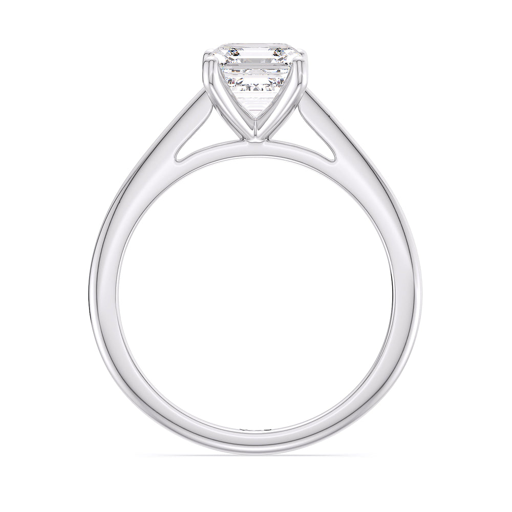 Fine Tapered Cathedral Solitaire Engagement Ring with Asscher Cut Diamond in 14KT Platinum view 2