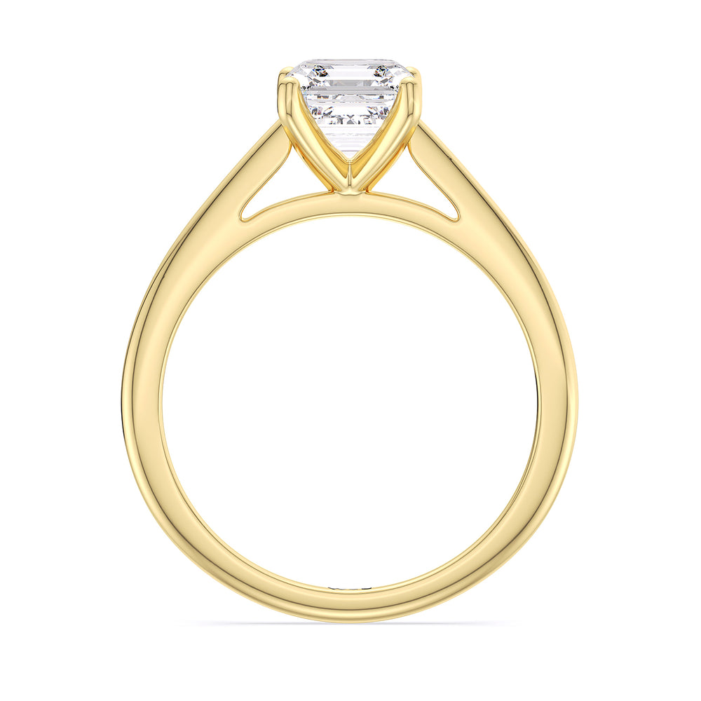 Fine Tapered Cathedral Solitaire Engagement Ring with Asscher Cut Diamond in 14KT Yellow Gold view 2