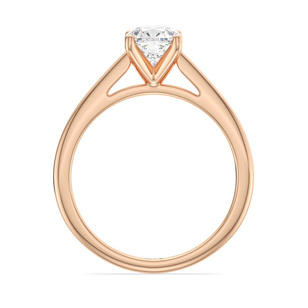 Fine Tapered Cathedral Solitaire Engagement Ring with Cushion Cut Diamond in 14KT Rose Gold view 2