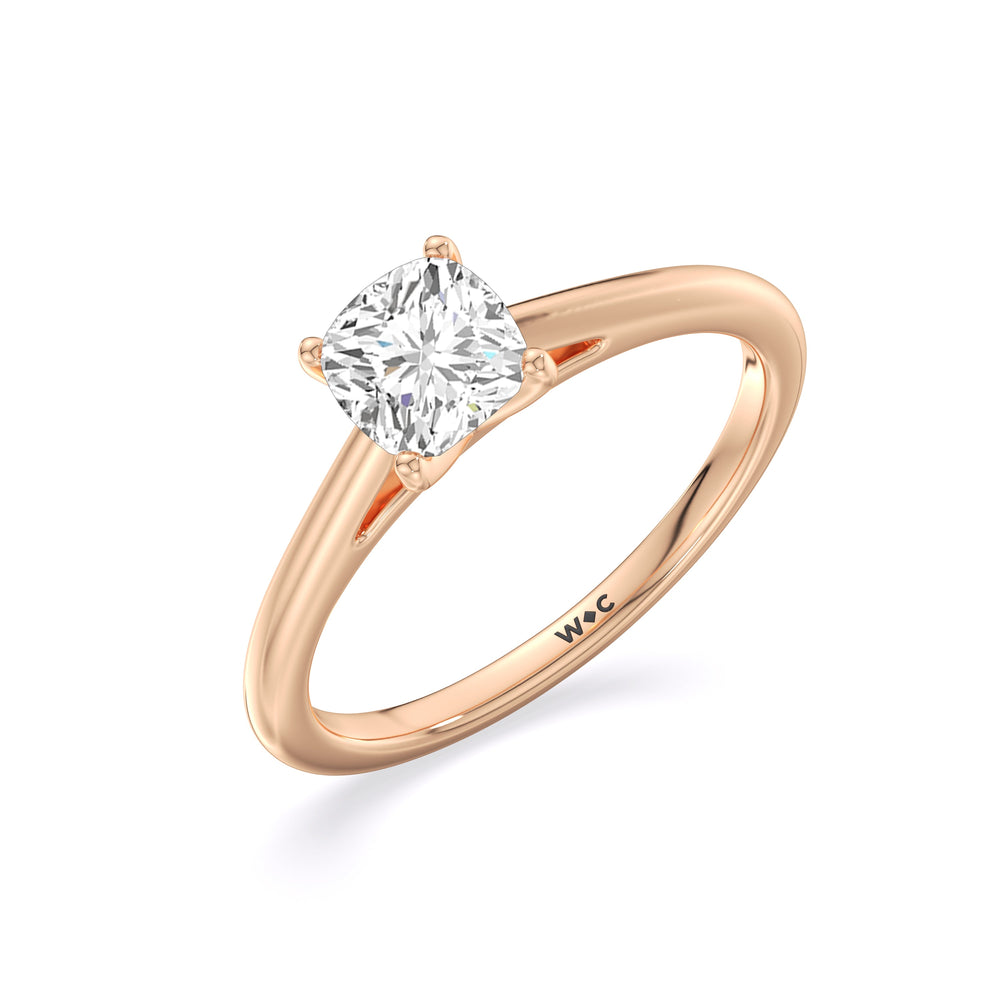 Fine Tapered Cathedral Solitaire Engagement Ring with Cushion Cut Diamond in 14KT Rose Gold view 3