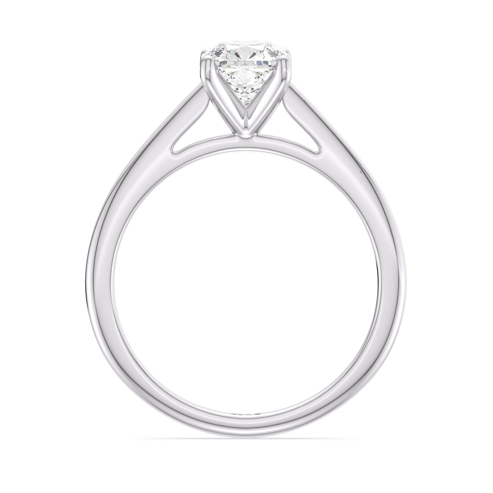 Fine Tapered Cathedral Solitaire Engagement Ring with Cushion Cut Diamond in 14KT Platinum view 2