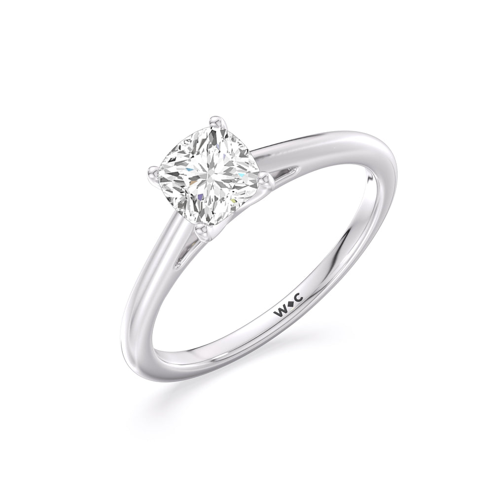 Fine Tapered Cathedral Solitaire Engagement Ring with Cushion Cut Diamond in 14KT Platinum view 3