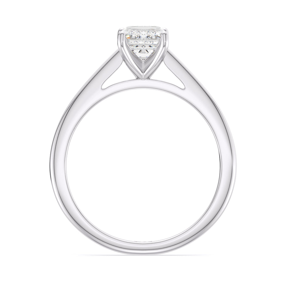 Fine Tapered Cathedral Solitaire Engagement Ring with Emerald Cut Diamond in 14KT Platinum view 2