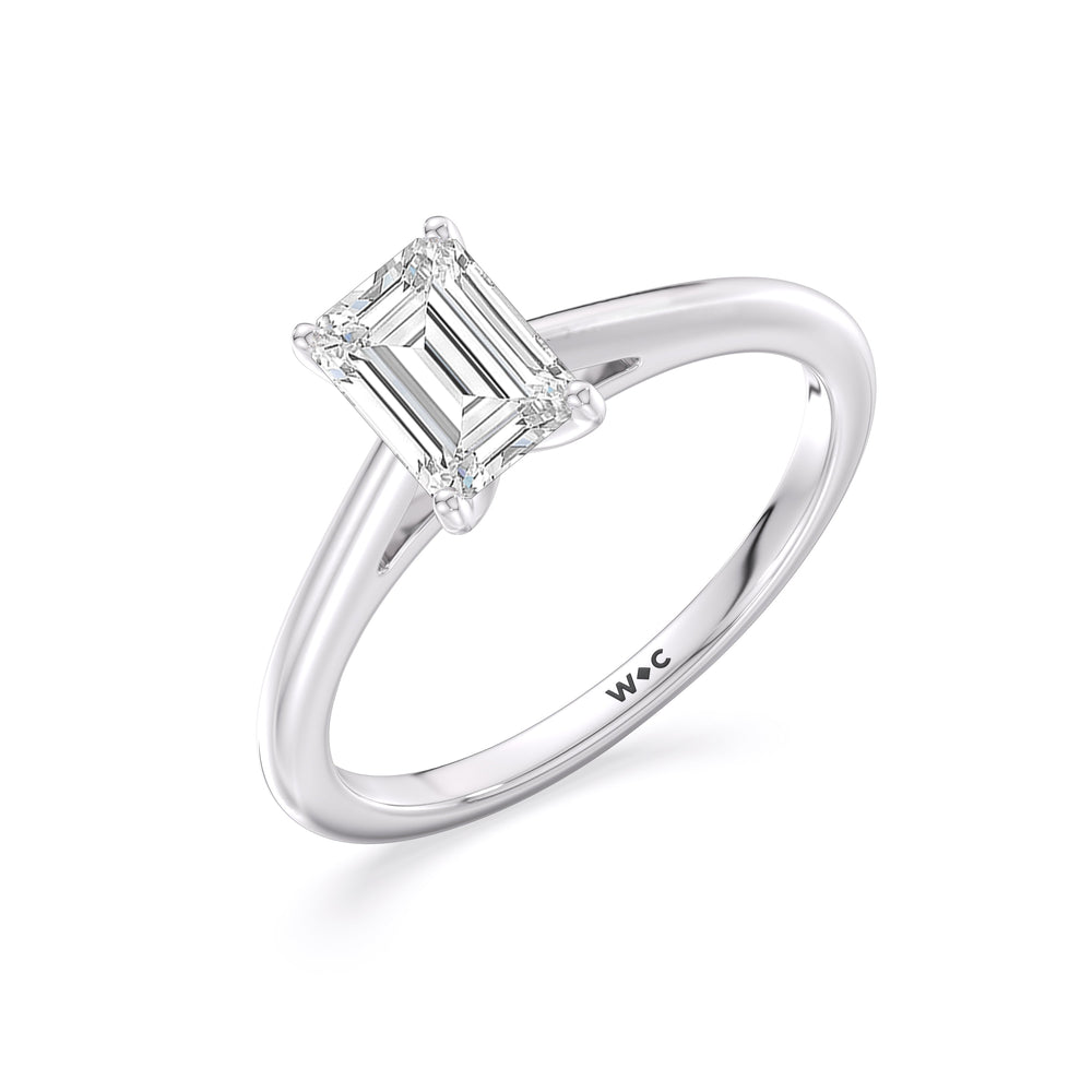 Fine Tapered Cathedral Solitaire Engagement Ring with Emerald Cut Diamond in 14KT Platinum view 3