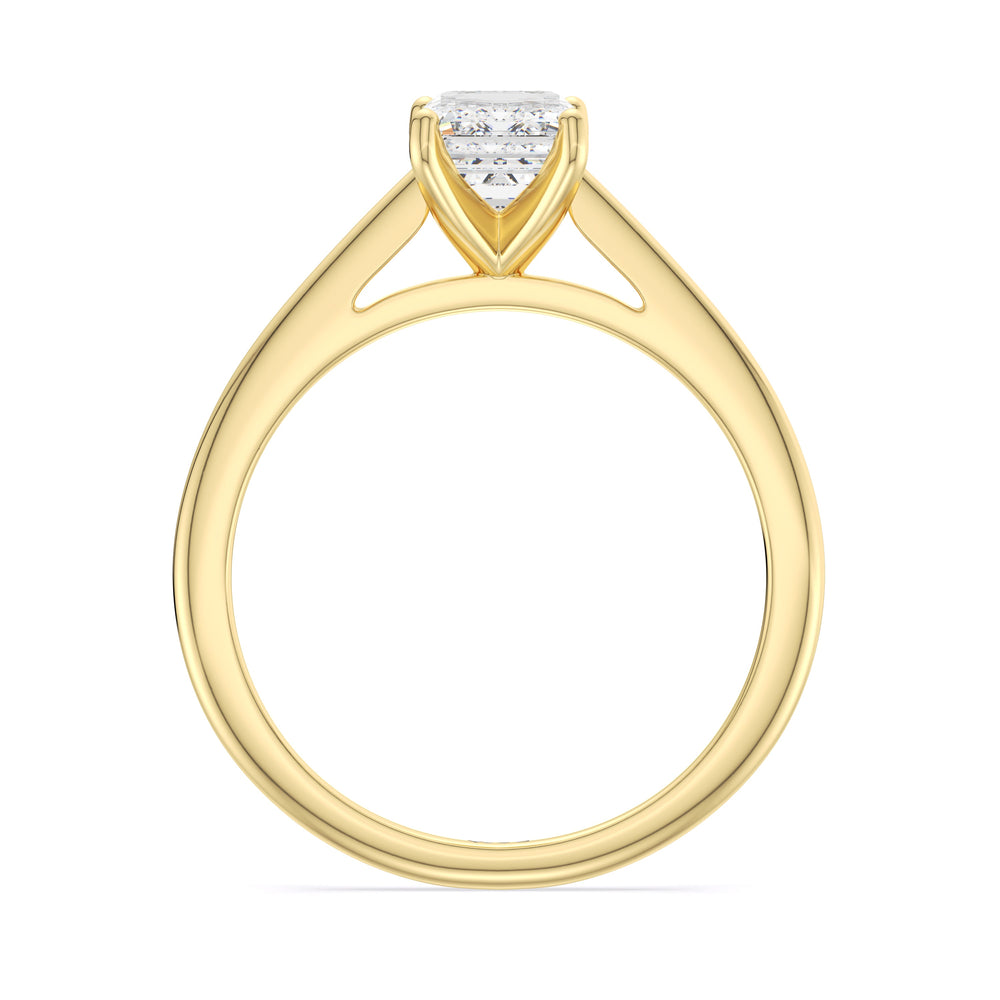 Fine Tapered Cathedral Solitaire Engagement Ring with Emerald Cut Diamond in 14KT Yellow Gold view 2