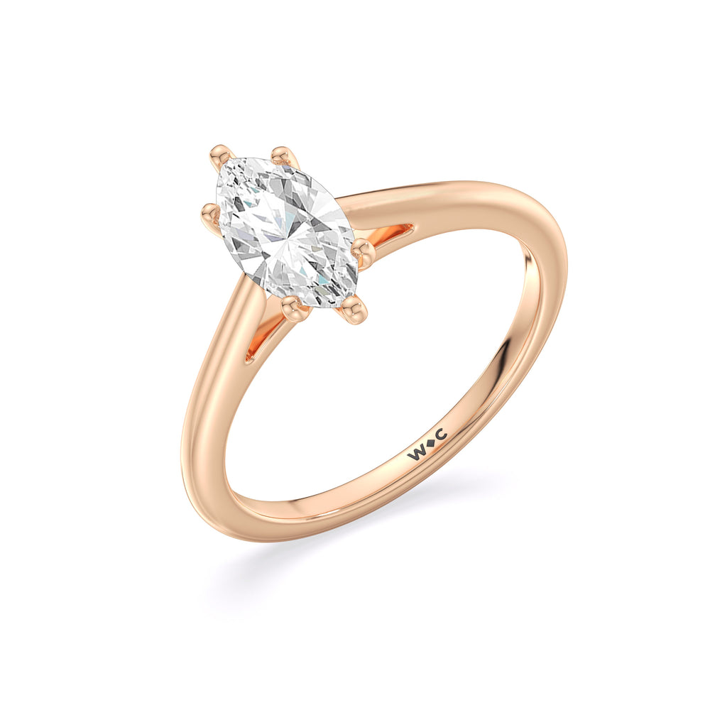 Fine Tapered Cathedral Solitaire Engagement Ring with Marquise Cut Diamond in 14KT Rose Gold view 3