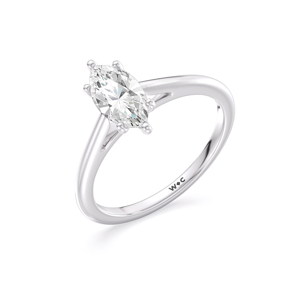 Fine Tapered Cathedral Solitaire Engagement Ring with Marquise Cut Diamond in 14KT Platinum view 3