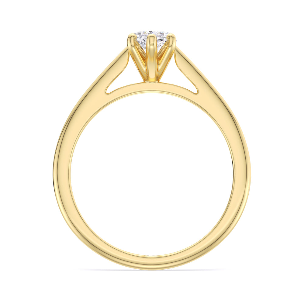 Fine Tapered Cathedral Solitaire Engagement Ring with Marquise Cut Diamond in 14KT Yellow Gold view 2