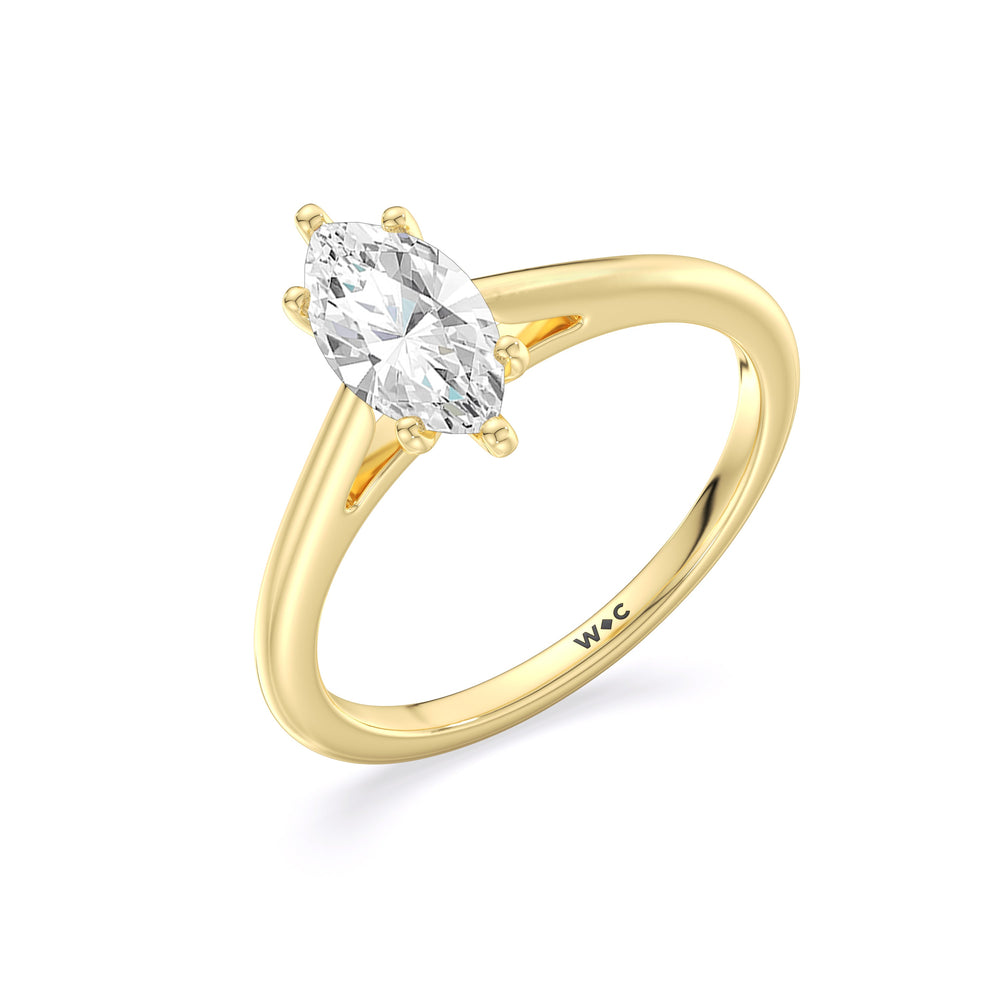 Fine Tapered Cathedral Solitaire Engagement Ring with Marquise Cut Diamond in 14KT Yellow Gold view 3