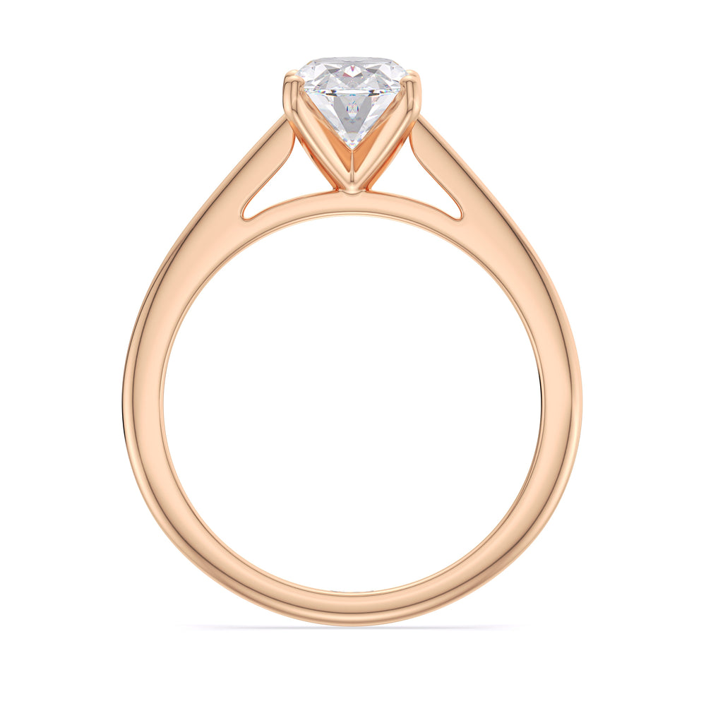 Fine Tapered Cathedral Solitaire Engagement Ring with Oval Cut Diamond in 14KT Rose Gold view 2