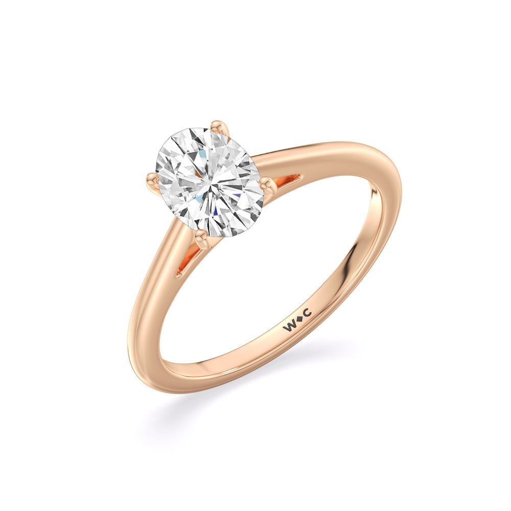 Fine Tapered Cathedral Solitaire Engagement Ring with Oval Cut Diamond in 14KT Rose Gold view 3