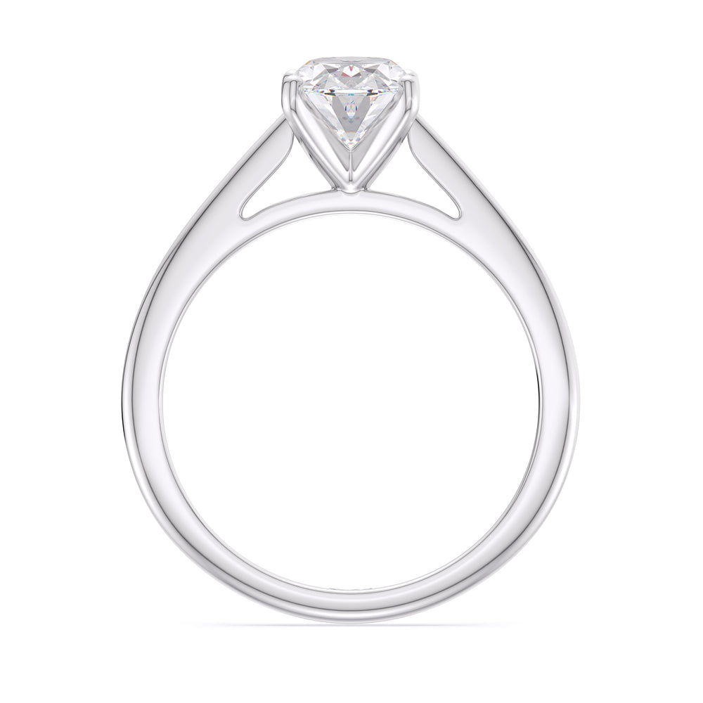 Fine Tapered Cathedral Solitaire Engagement Ring with Oval Cut Diamond in 14KT Platinum view 2