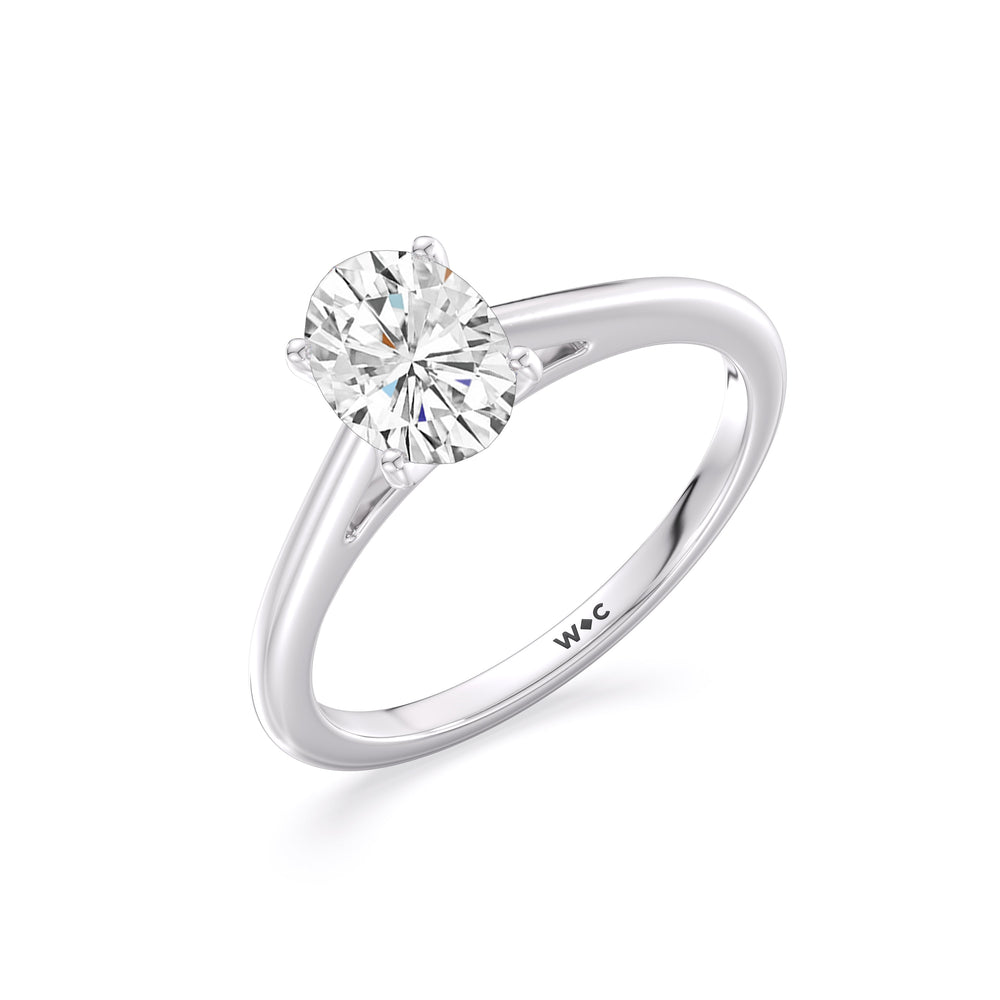 Fine Tapered Cathedral Solitaire Engagement Ring with Oval Cut Diamond in 14KT Platinum view 3
