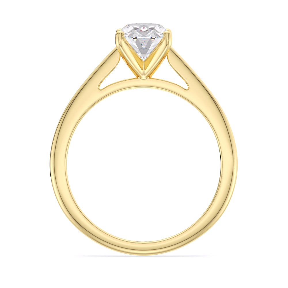 Fine Tapered Cathedral Solitaire Engagement Ring with Oval Cut Diamond in 14KT Yellow Gold view 2