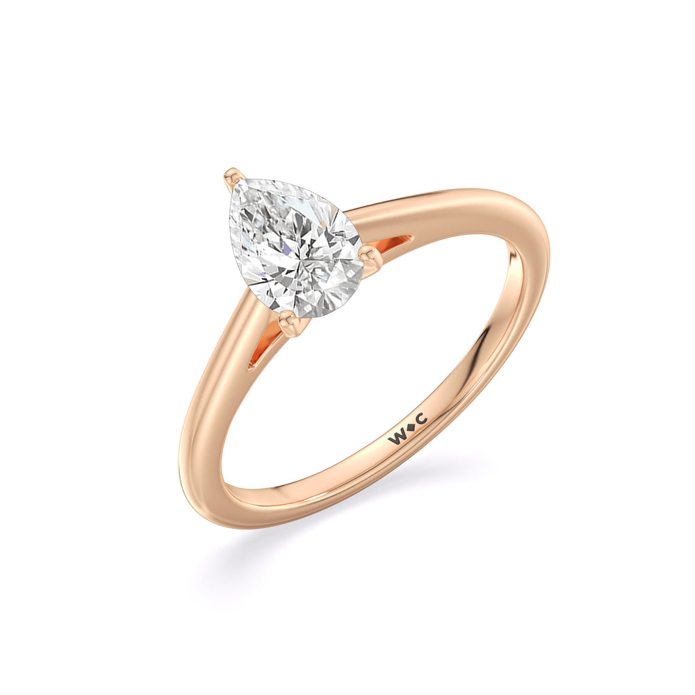 Fine Tapered Cathedral Solitaire Engagement Ring with Pear Cut Diamond in 14KT Rose Gold view 3