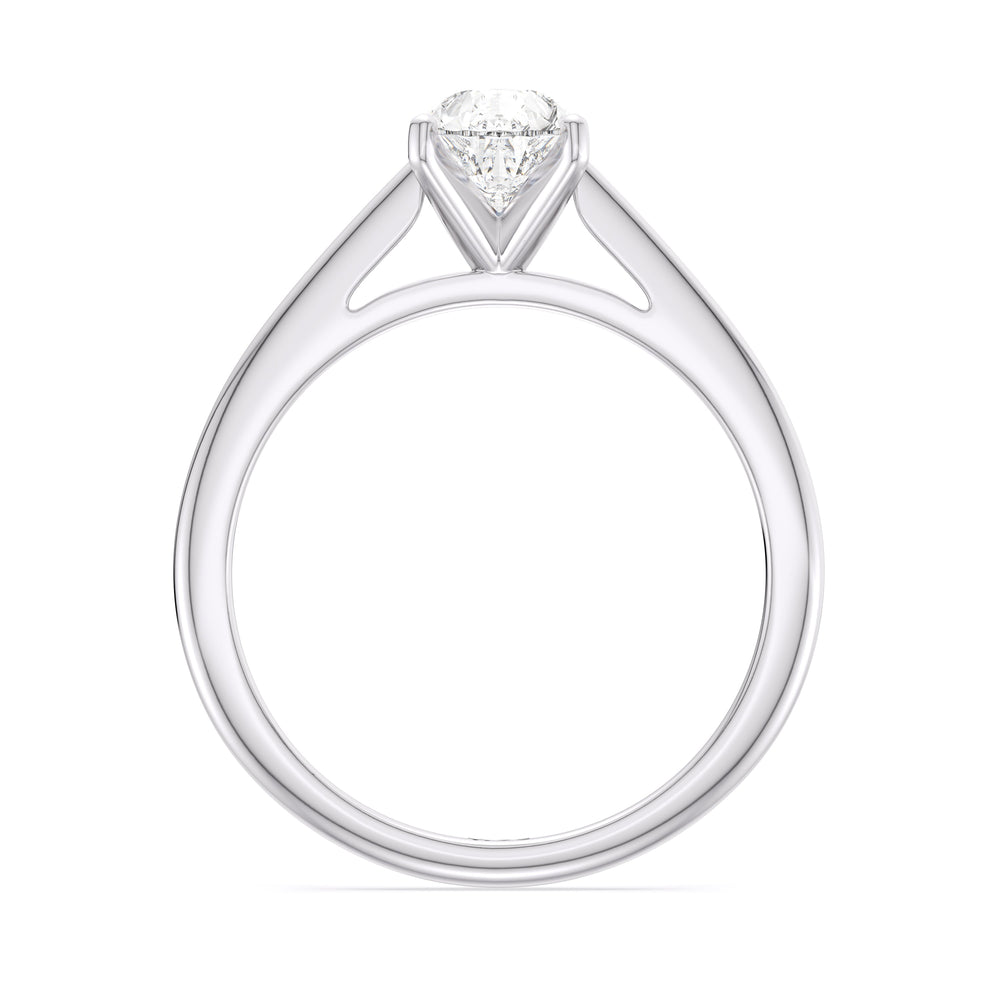Fine Tapered Cathedral Solitaire Engagement Ring with Pear Cut Diamond in 14KT Platinum view 2