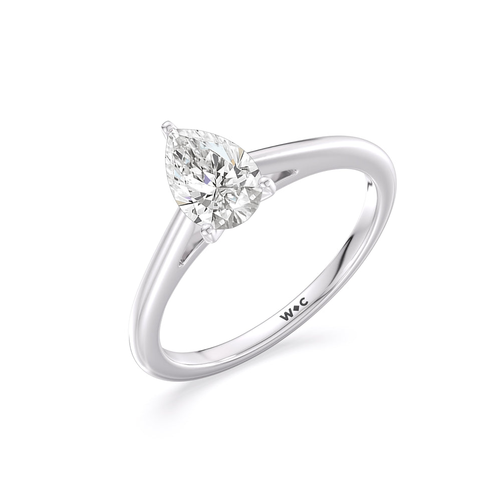 Fine Tapered Cathedral Solitaire Engagement Ring with Pear Cut Diamond in 14KT Platinum view 3