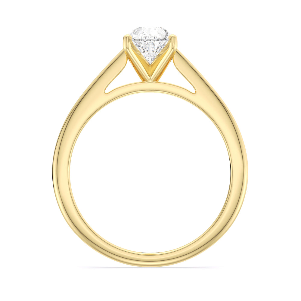 Fine Tapered Cathedral Solitaire Engagement Ring with Pear Cut Diamond in 14KT Yellow Gold view 2