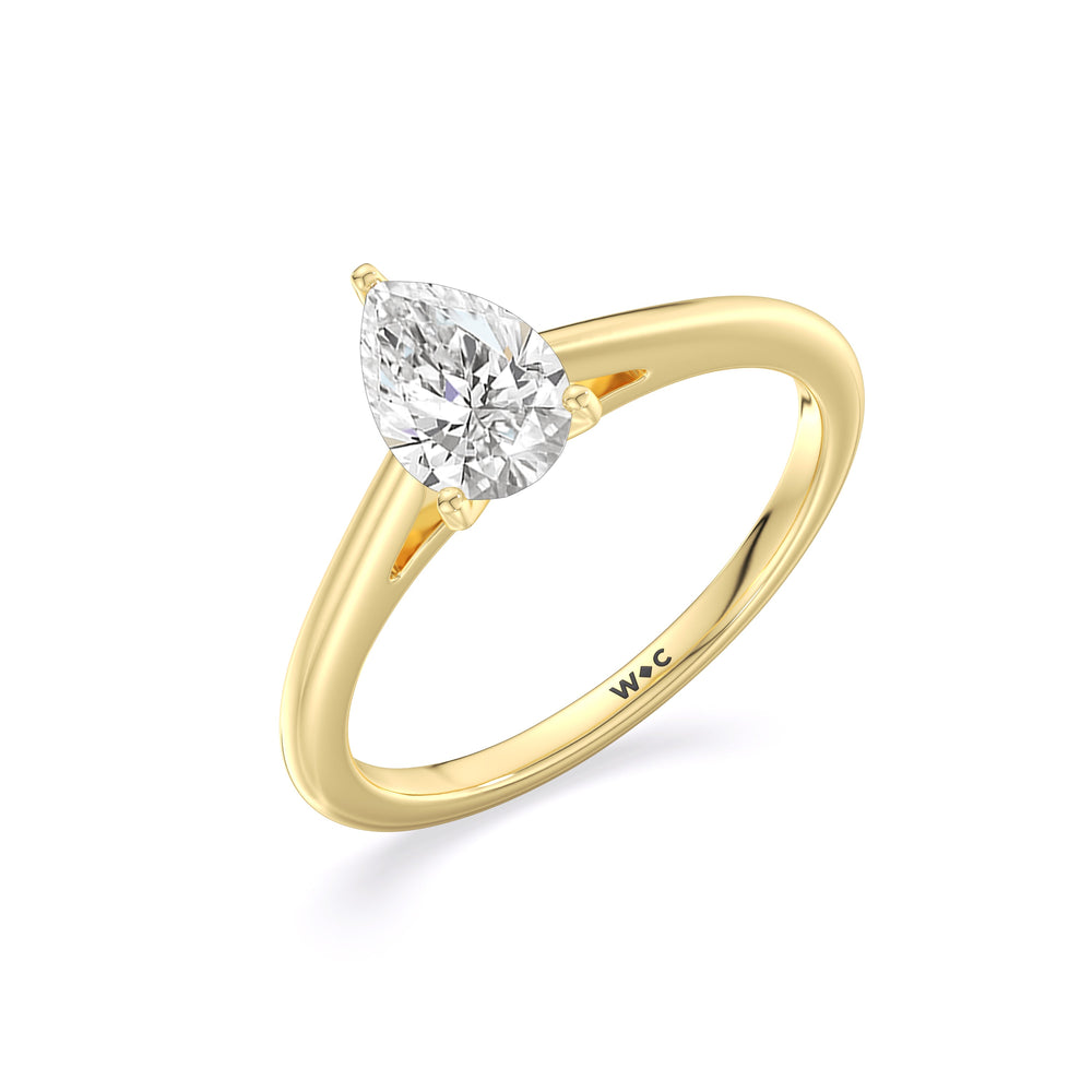 Fine Tapered Cathedral Solitaire Engagement Ring with Pear Cut Diamond in 14KT Yellow Gold view 3