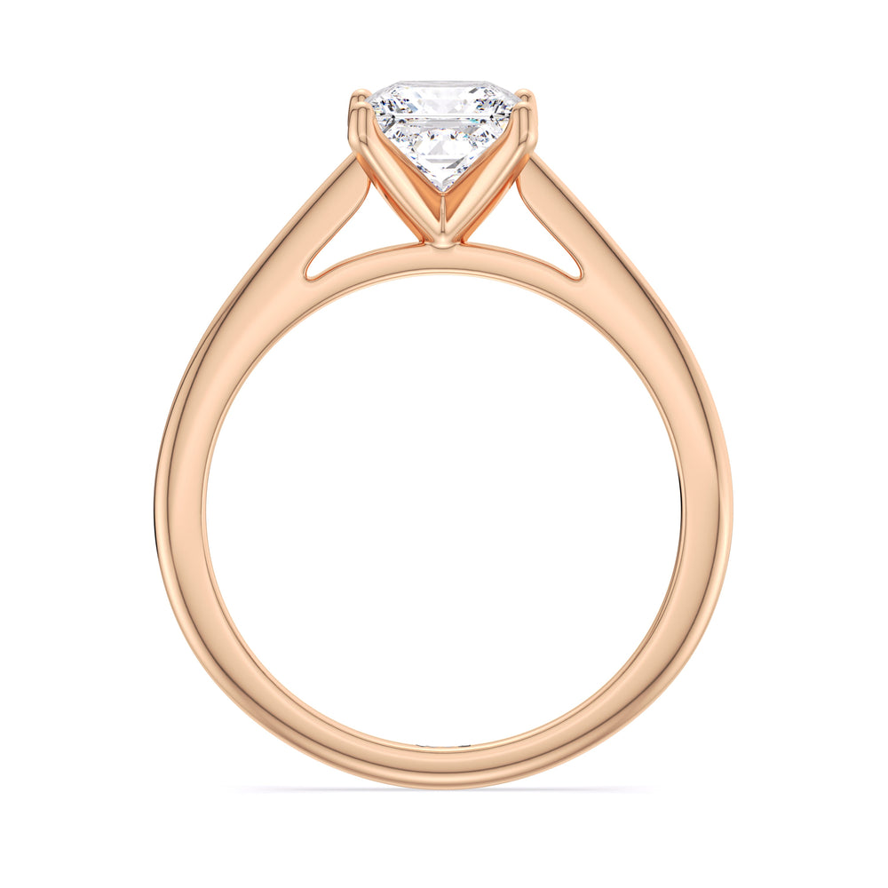 Fine Tapered Cathedral Solitaire Engagement Ring with Princess Cut Diamond in 14KT Rose Gold view 2