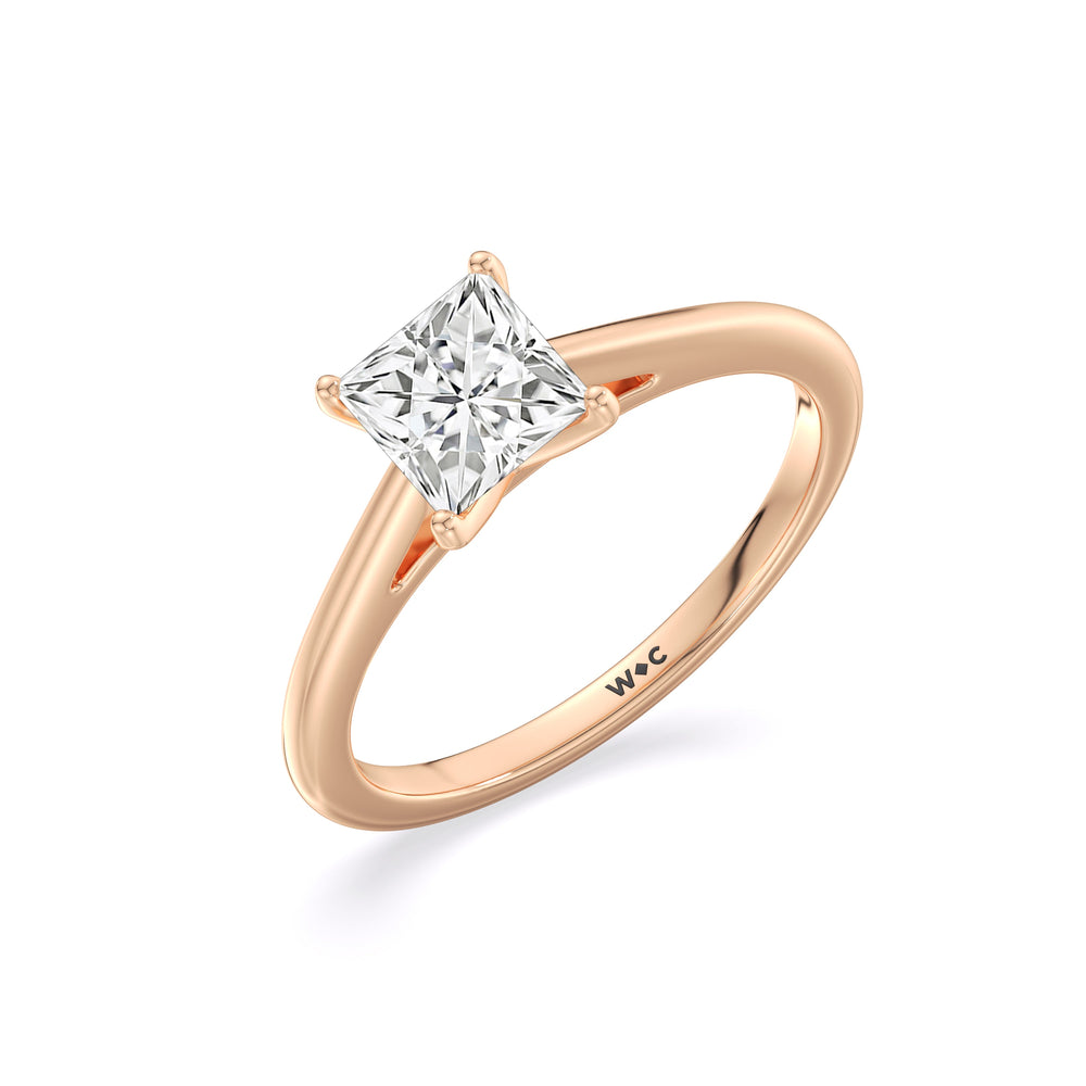 Fine Tapered Cathedral Solitaire Engagement Ring with Princess Cut Diamond in 14KT Rose Gold view 3