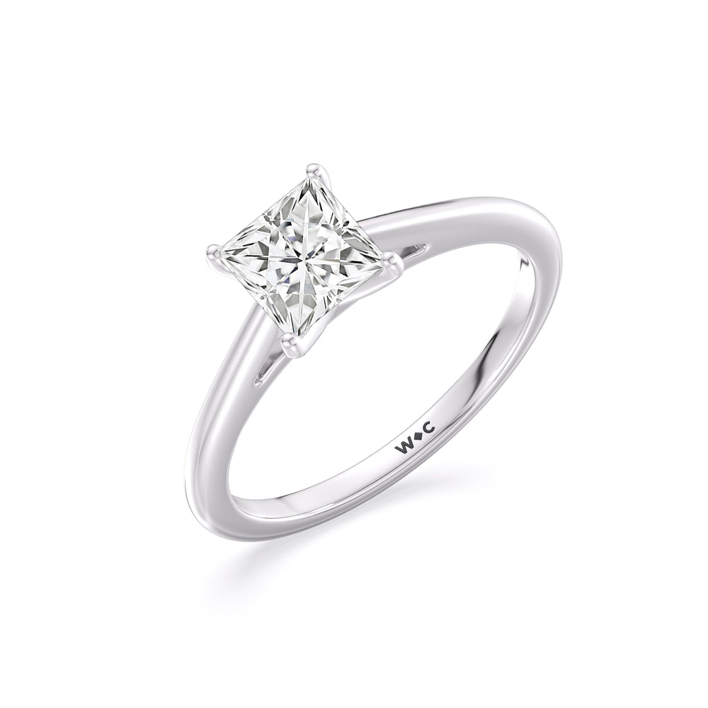 Fine Tapered Cathedral Solitaire Engagement Ring with Princess Cut Diamond in 14KT Platinum view 3