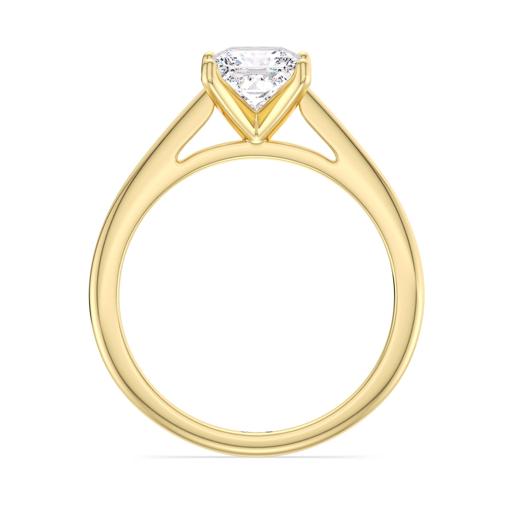 Fine Tapered Cathedral Solitaire Engagement Ring with Princess Cut Diamond in 14KT Yellow Gold view 2