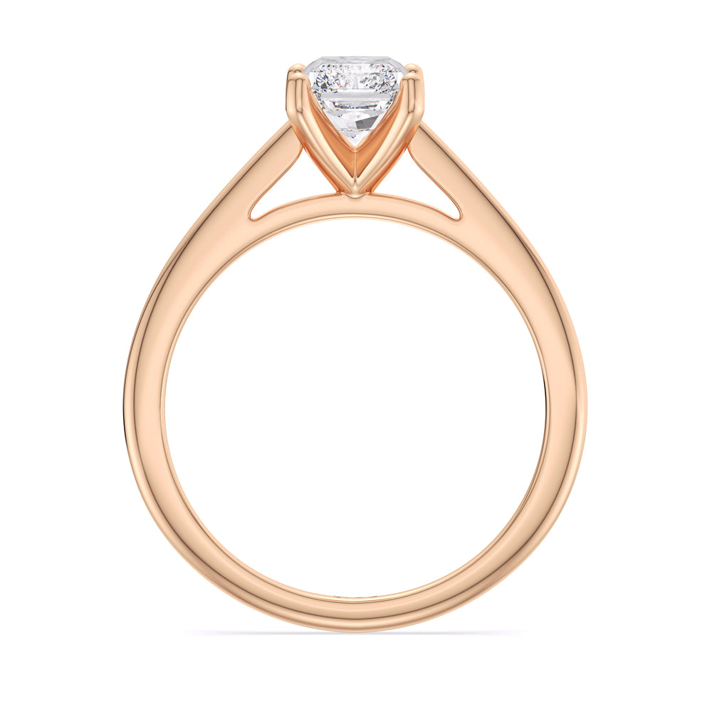 Fine Tapered Cathedral Solitaire Engagement Ring with Radiant Cut Diamond in 14KT Rose Gold view 2