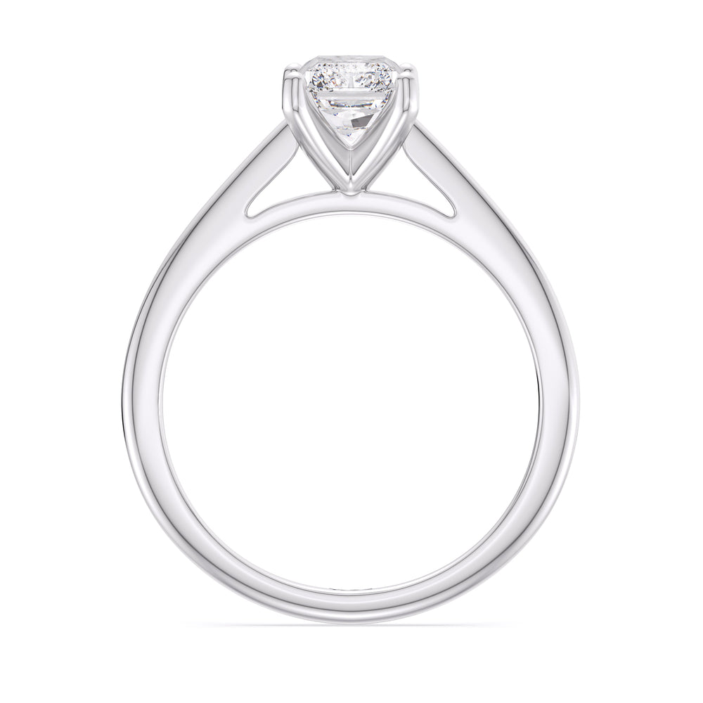 Fine Tapered Cathedral Solitaire Engagement Ring with Radiant Cut Diamond in 14KT Platinum view 2