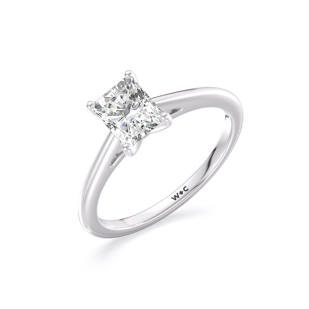 Fine Tapered Cathedral Solitaire Engagement Ring with Radiant Cut Diamond in 14KT Platinum view 3