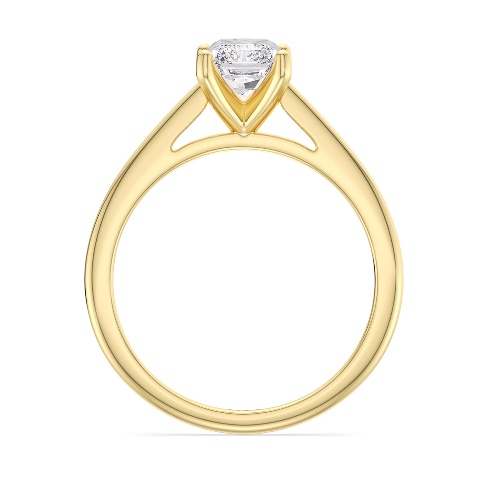 Fine Tapered Cathedral Solitaire Engagement Ring with Radiant Cut Diamond in 14KT Yellow Gold view 2