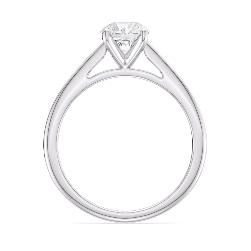Fine Tapered Cathedral Solitaire Engagement Ring with Round Cut Diamond in 14KT Platinum view 2