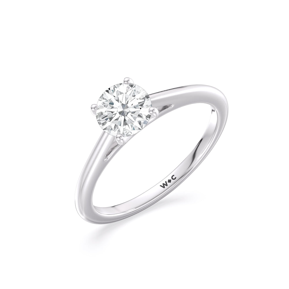 Fine Tapered Cathedral Solitaire Engagement Ring with Round Cut Diamond in 14KT Platinum view 3