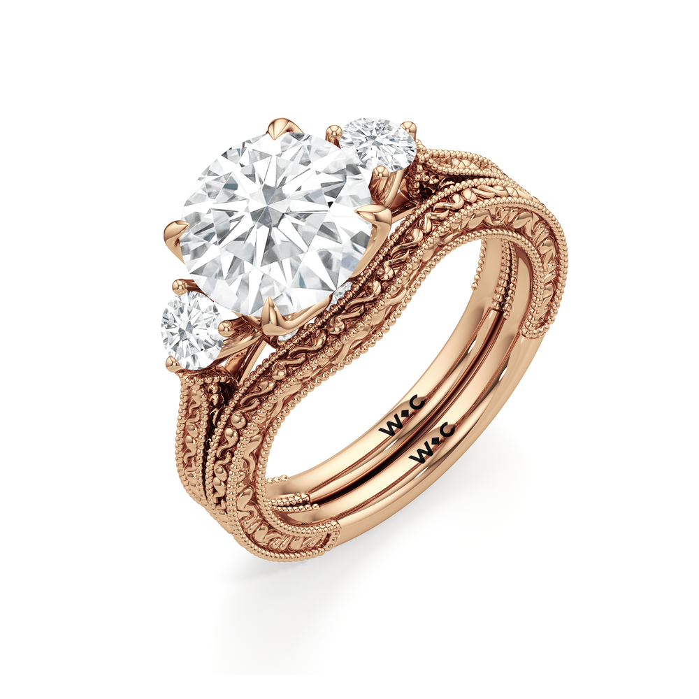 Round Cut The Seraphine Round Three Stone Ring with Lab Grown Diamond in 14KT Rose Gold view 5