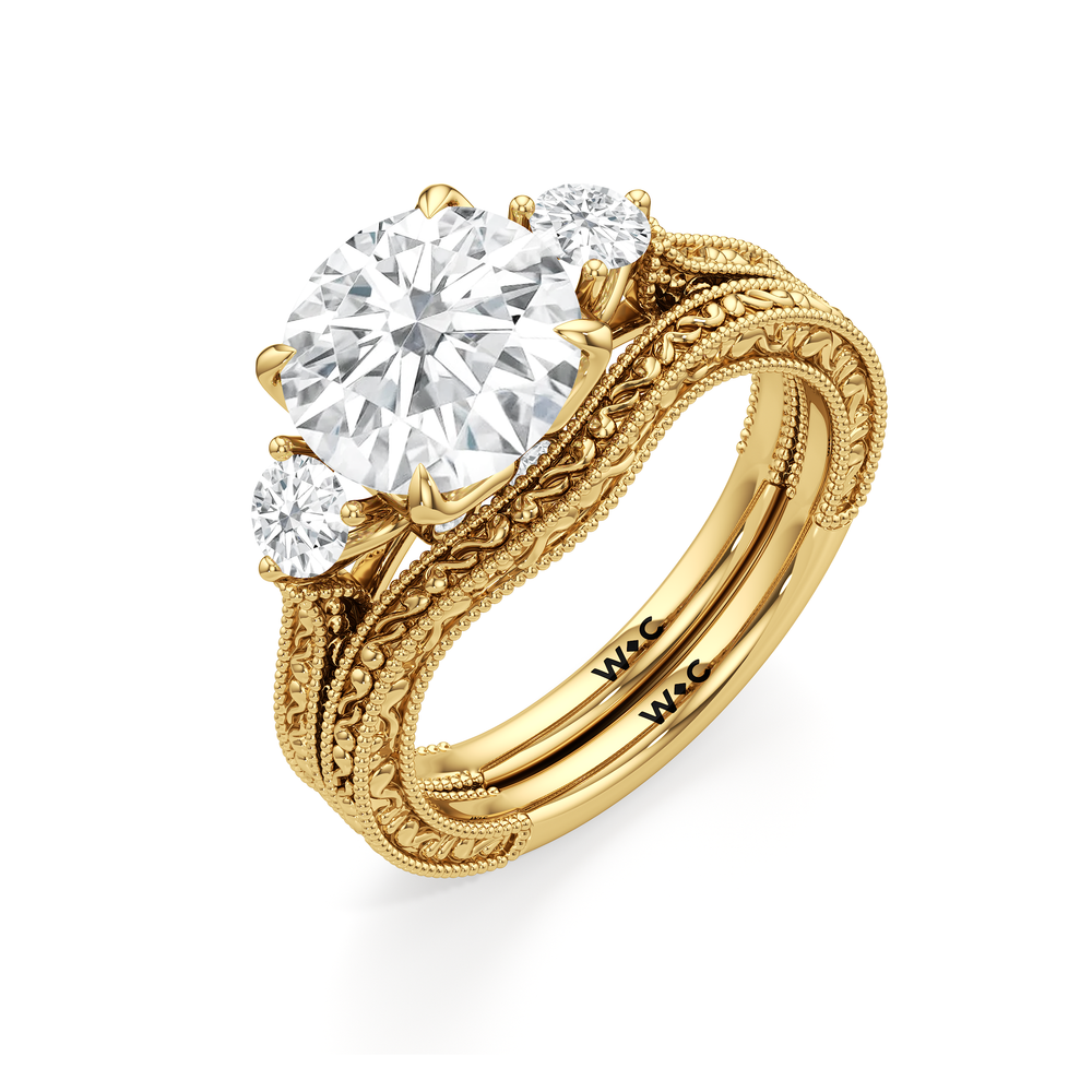 Emerald Cut The Seraphine Round Three Stone Ring with Lab Grown Diamond in 14KT Yellow Gold view 5