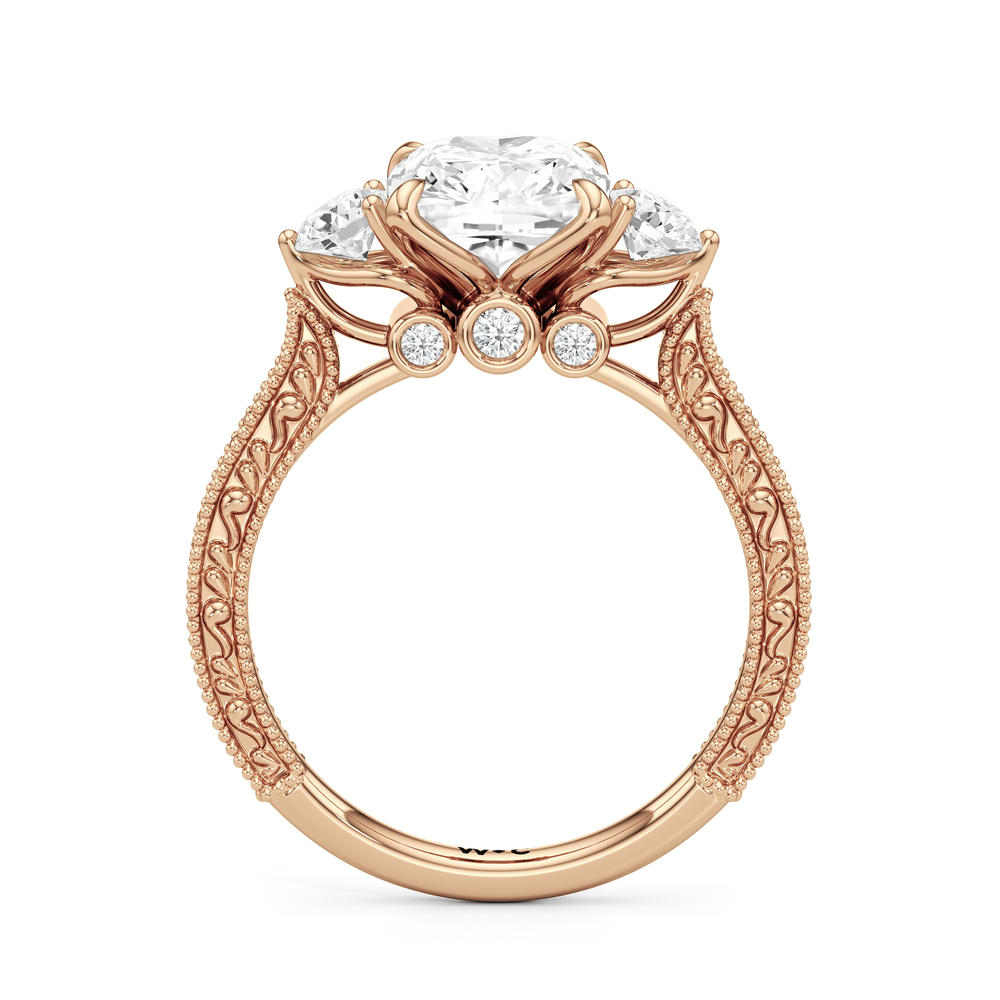 Elongated Cushion Cut The Seraphine Round Three Stone Ring with Lab Grown Diamond in 14KT Rose Gold view 3