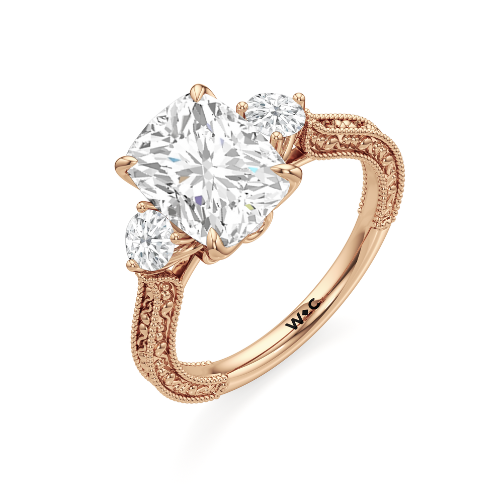 Elongated Cushion Cut The Seraphine Round Three Stone Ring with Lab Grown Diamond in 14KT Rose Gold view 4