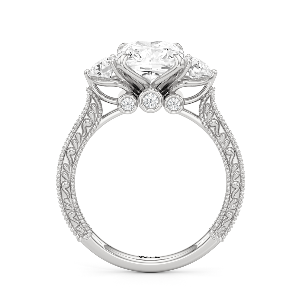 Elongated Cushion Cut The Seraphine Round Three Stone Ring with Lab Grown Diamond in 14KT Platinum view 3