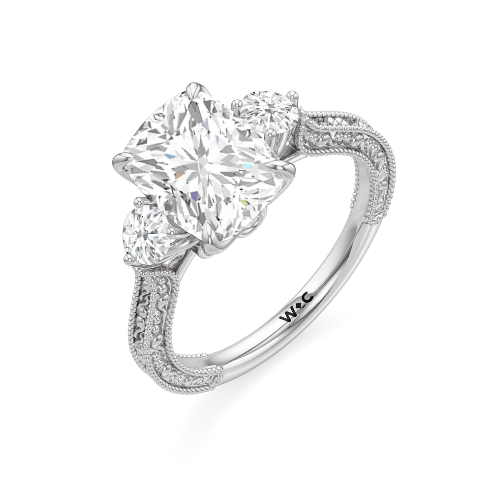 Elongated Cushion Cut The Seraphine Round Three Stone Ring with Lab Grown Diamond in 14KT Platinum view 4