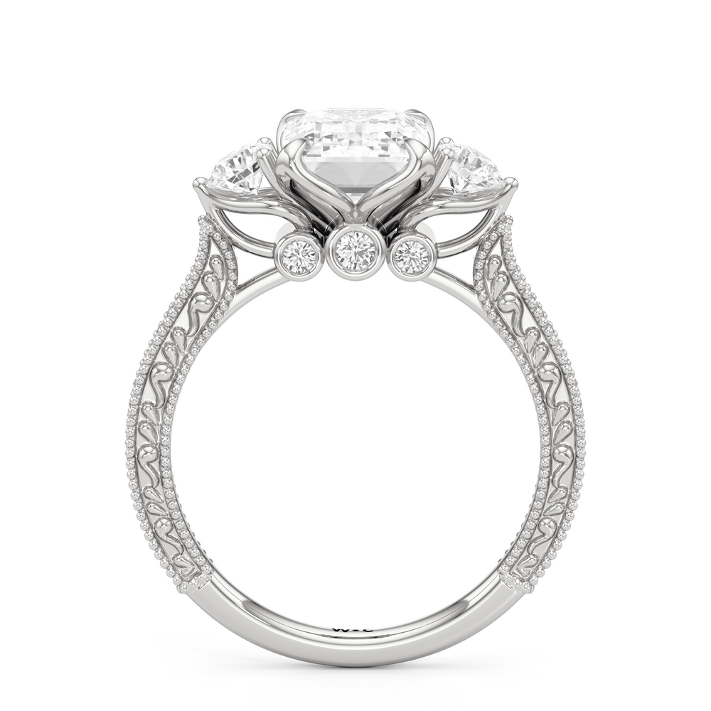 Emerald Cut The Seraphine Round Three Stone Ring with Lab Grown Diamond in 14KT Platinum view 3