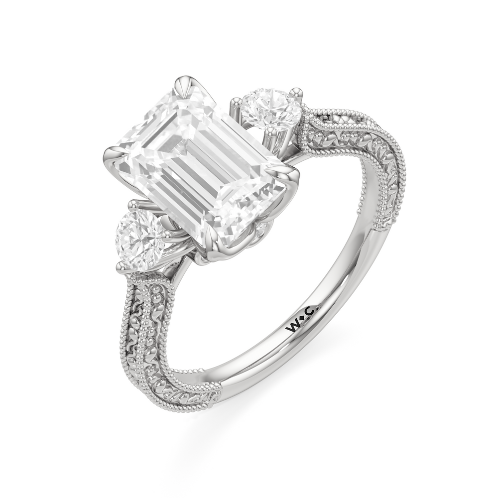 Emerald Cut The Seraphine Round Three Stone Ring with Lab Grown Diamond in 14KT Platinum view 4