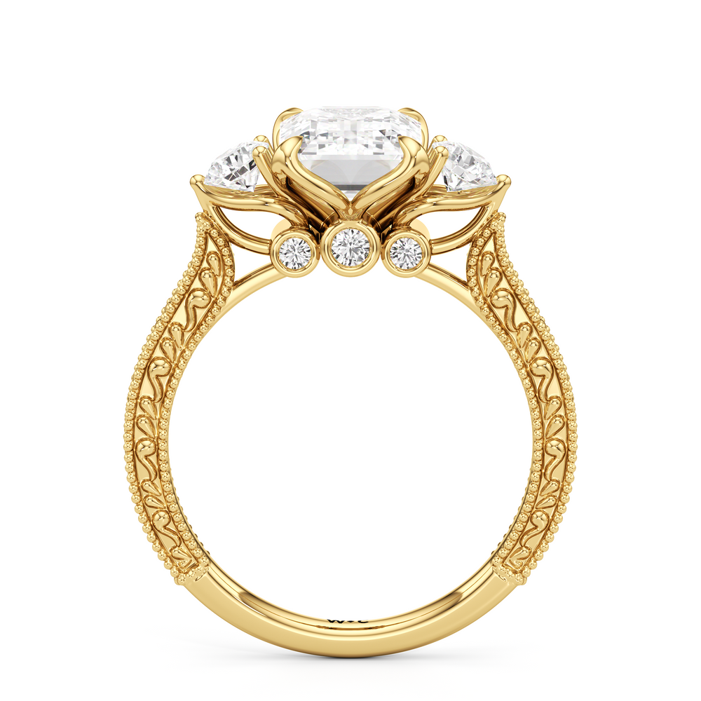 Emerald Cut The Seraphine Round Three Stone Ring with Lab Grown Diamond in 14KT Yellow Gold view 3