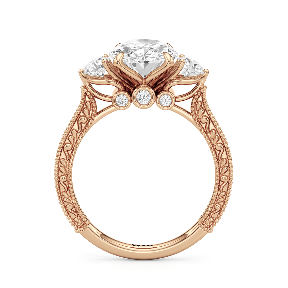 Oval Cut The Seraphine Round Three Stone Ring with Lab Grown Diamond in 14KT Rose Gold view 3