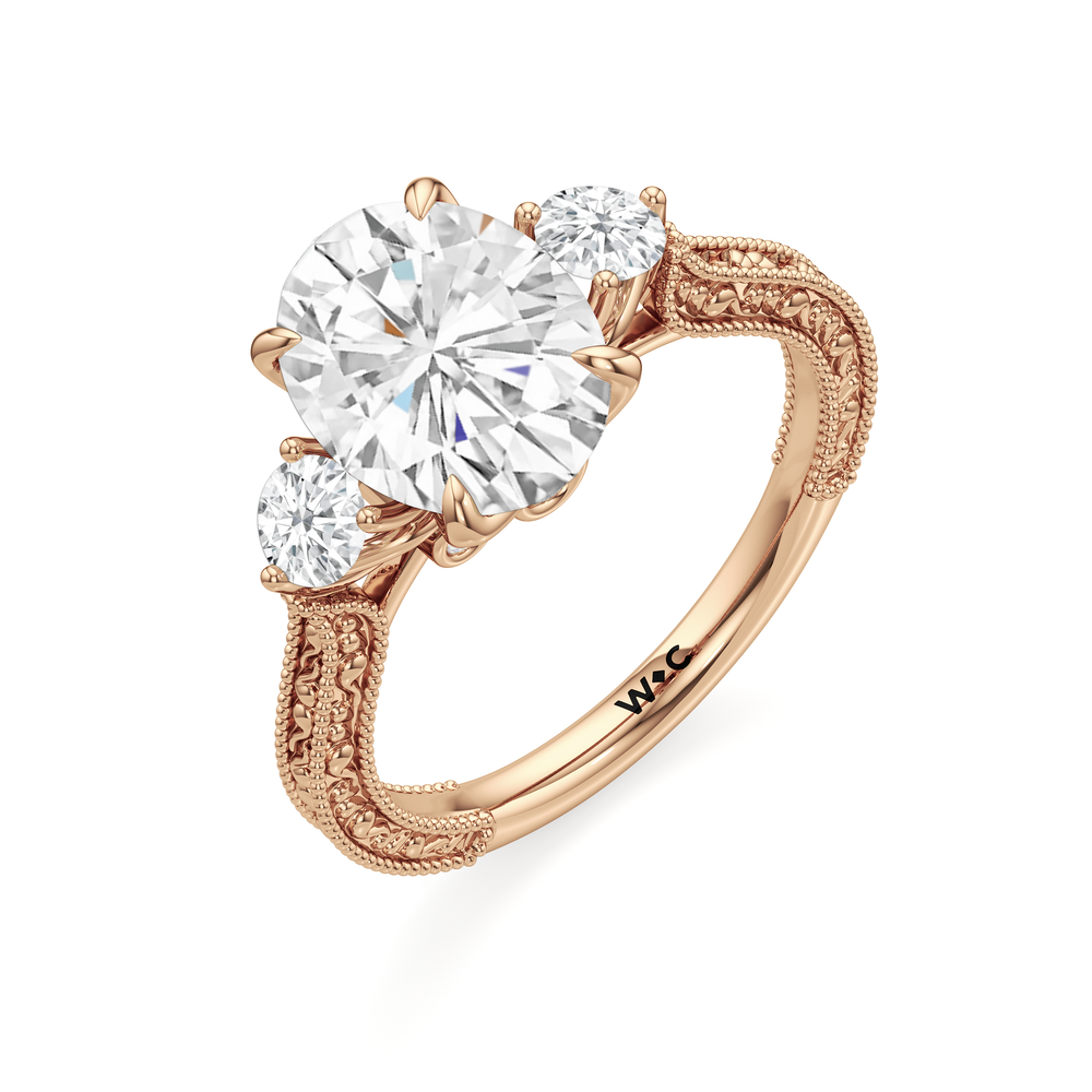 Oval Cut The Seraphine Round Three Stone Ring with Lab Grown Diamond in 14KT Rose Gold view 4