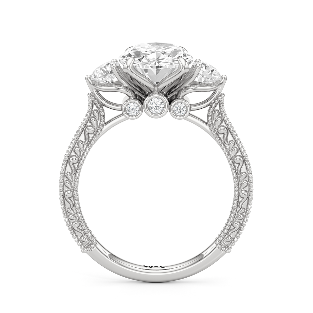 Oval Cut The Seraphine Round Three Stone Ring with Lab Grown Diamond in 14KT Platinum view 3